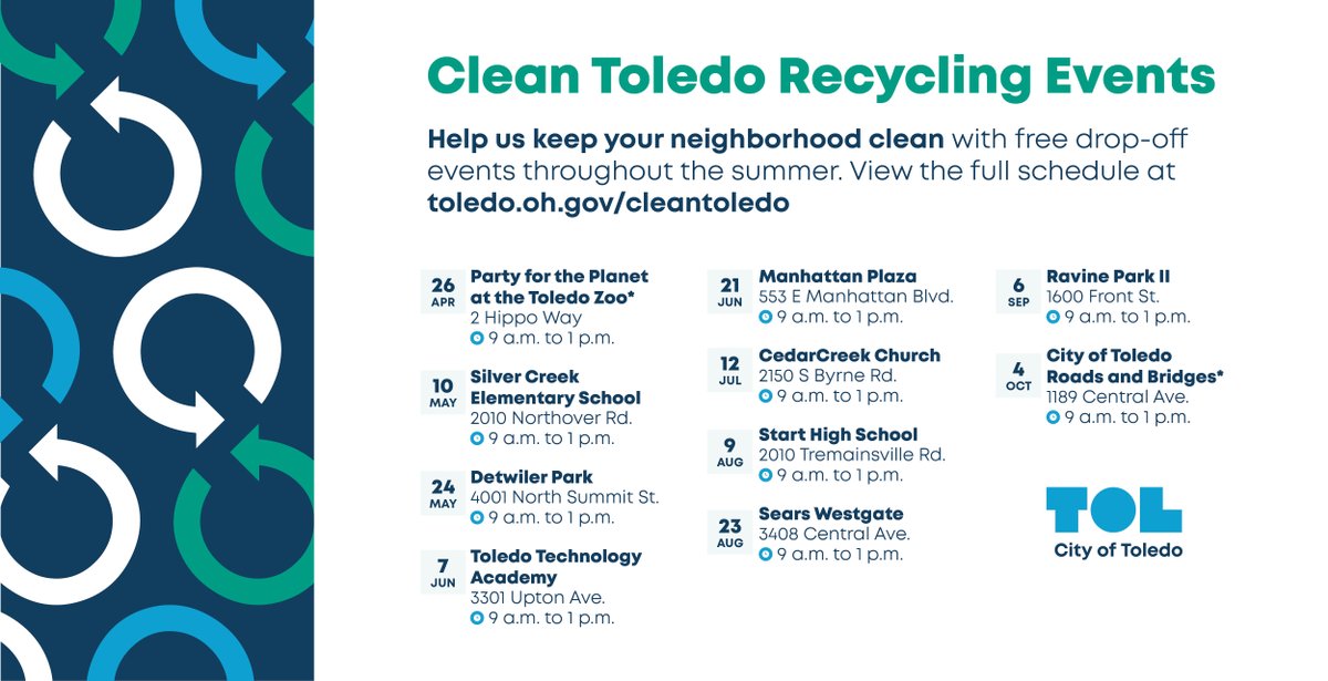 city_of_toledo's tweet photo. The next Clean Toledo Recycling Event is Saturday, September 6th at Ravine Park II from 9 AM to 1 PM. More information on these events at: https://t.co/4EcPGjveXQ https://t.co/HHBbScrX78
