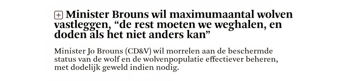 65.000 paarden, 1.200.000 runderen, 5.000.000 varkens of 46.000.000 kippen in Vlaanderen is geen probleem.

Maar een 4-tal wolven, ho maar!