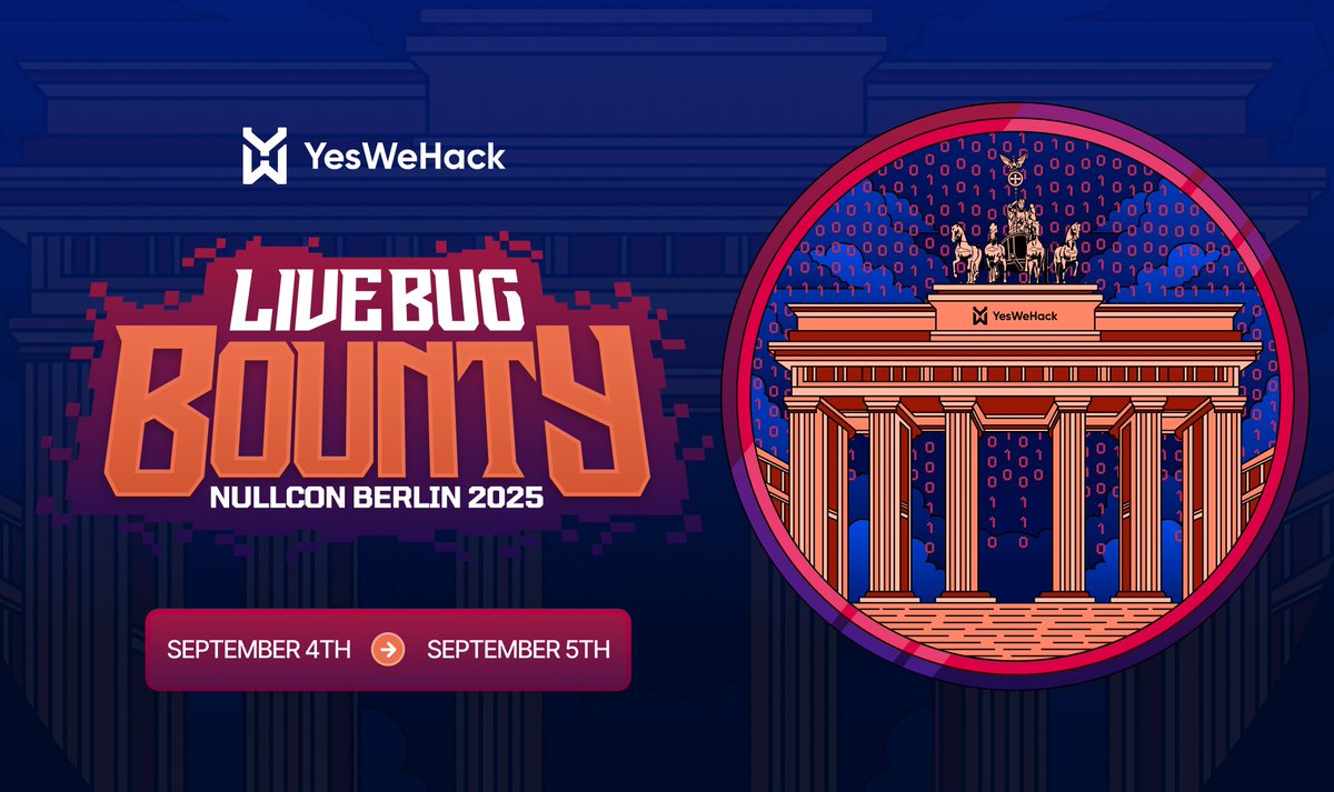 Just 7 days until Berlin turns into a playground for hackers ⏳

At <a href="/nullcon/">NULLCON</a>, we're hosting an exclusive #LHE where:
🔍 A secret target will be revealed
💰 Valid vulns will turn into bounties
🏆 Hackers will battle for the top of the leaderboard

More 👉 yeswehack.com/page/yeswehack…