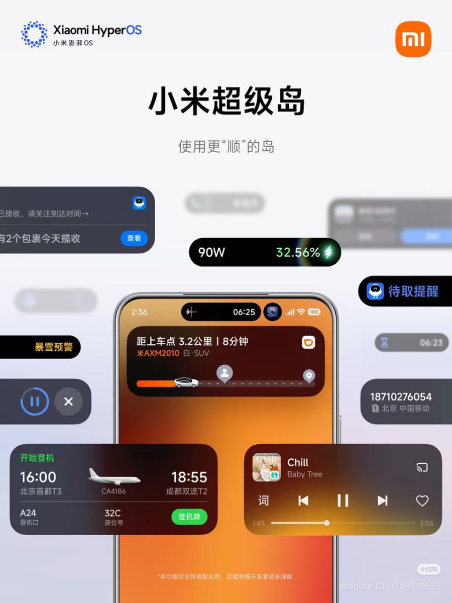 TechEVOLV_TE's tweet image. Xiaomi’s take on the Dynamic Island is here! 🚀
✨ 3 islands at once
🔄 Seamless info switching
🪄 No app interruptions
✈️ Travel + Music + Charging all in one glance
#Xiaomi #HyperOS3