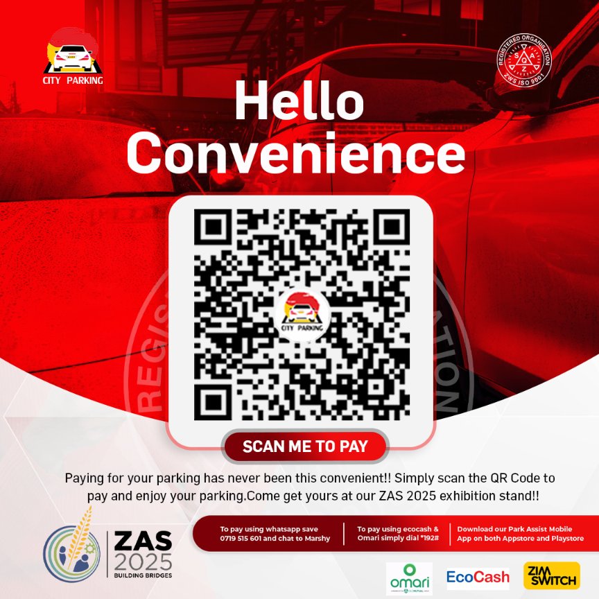 CityParkingHre's tweet photo. Paying for your parking has never been this convenient!! Simply scan the QR Code to pay and enjoy your parking. Come get yours at our ZAS 2025 exhibition stand!!
#ZAS2025 #HelloConvenience #cityparking https://t.co/Ens3QWgmqf
