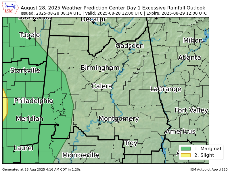 WPC issues Day 1 Marginal Risk Excessive Rainfall Outlook at Aug 28, 8:14z for BMX wpc.ncep.noaa.gov/qpf/excessive_…