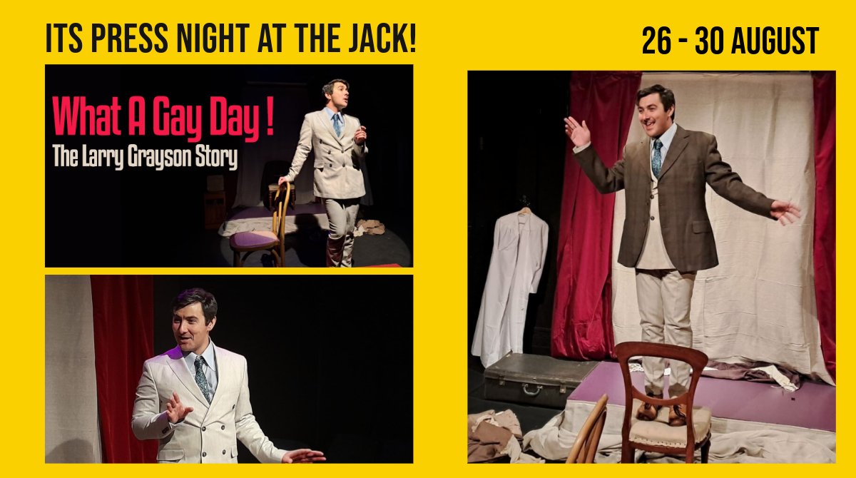 BrocJackTheatre's tweet image. It’s press night at the Jack! 
We look forward to welcoming all the reviewers to ‘What a Gay Day!’ from @PengeTheatre 
Spend an evening with Larry, his hilarious friends, his anecdotes and catchphrases, and the humour of the decades he lived though.
Info: bit.ly/3ShHILa