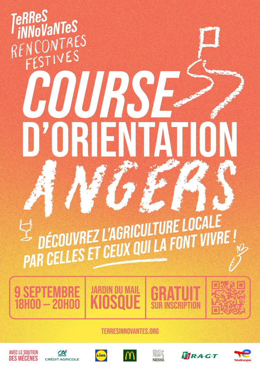 🎯 Angevins &amp; curieux : le 9/09 au Jardin du Mail, partez pour une course d’orientation gratuite &amp; ludique 🌿
🌾 Rencontrez des Jeunes Agriculteurs, testez vos connaissances, gagnez un panier local 🍅🧀
🥂 Dégustation offerte !
📍 17h45–20h, inscription 👉 terresinnovantes.org/invitations