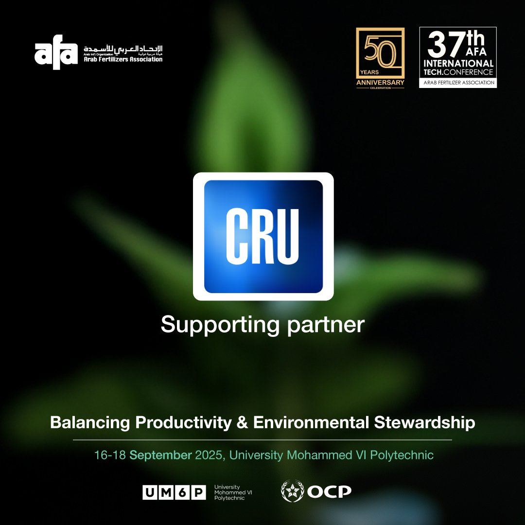 CRU Events (@cruconferences) on Twitter photo CRU are delighted to be supporting the <a href="/ArabFertilizer/">Arab Fertilizer Association</a>'s upcoming International Technical Conference in Morocco from 16-18 September. To find out more and to register visit ow.ly/UFJc50WMUMK #fertilizer #afa CRU are delighted to be supporting the <a href="/ArabFertilizer/">Arab Fertilizer Association</a>'s upcoming International Technical Conference in Morocco from 16-18 September. To find out more and to register visit ow.ly/UFJc50WMUMK #fertilizer #afa