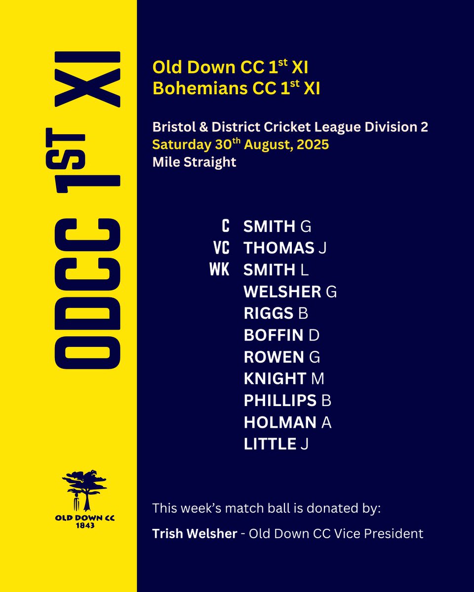 Team sheet for Saturday! 🏏

ODCC 1st XI vs <a href="/bohemians_cc/">Bohemians CC</a> 1st XI #UpTheDown #SupportLocal #Cricket