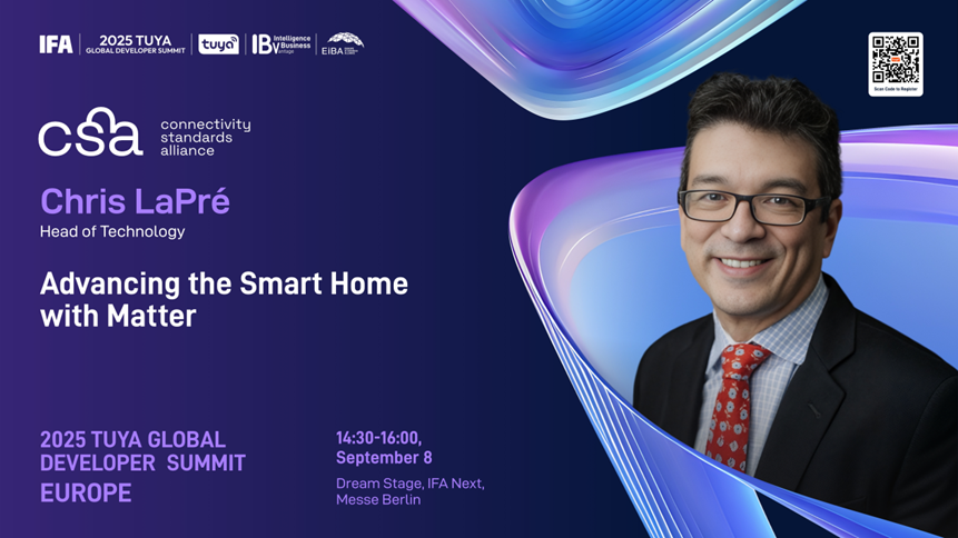 tuyasmart's tweet image. We’re excited to welcome @ChrisLaPre, Head of Tech at @csaiot, to the #Tuya Global Developer Summit (Europe). His keynote, “Advancing the Smart Home with #Matter,” explores how Matter is shaping the future of #connectedliving. Register: tuya.com/events/develop…