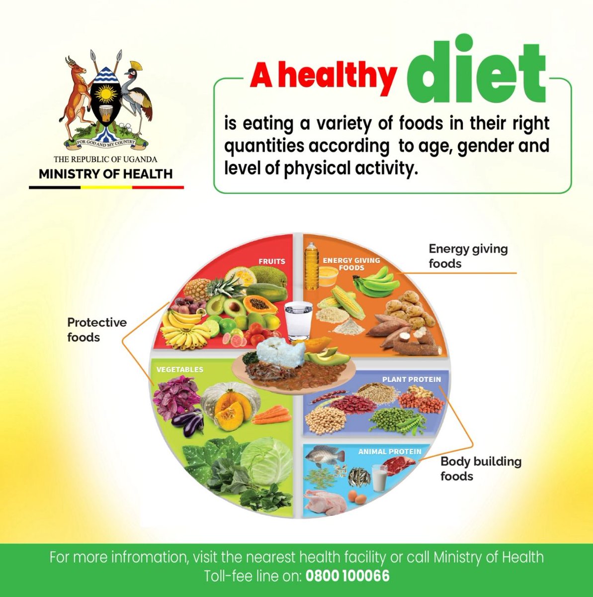 A healthy diet includes a variety of foods in their right quantity. This provides the body with adequate nutrients to have a healthy lifestyle. #MOHatWork