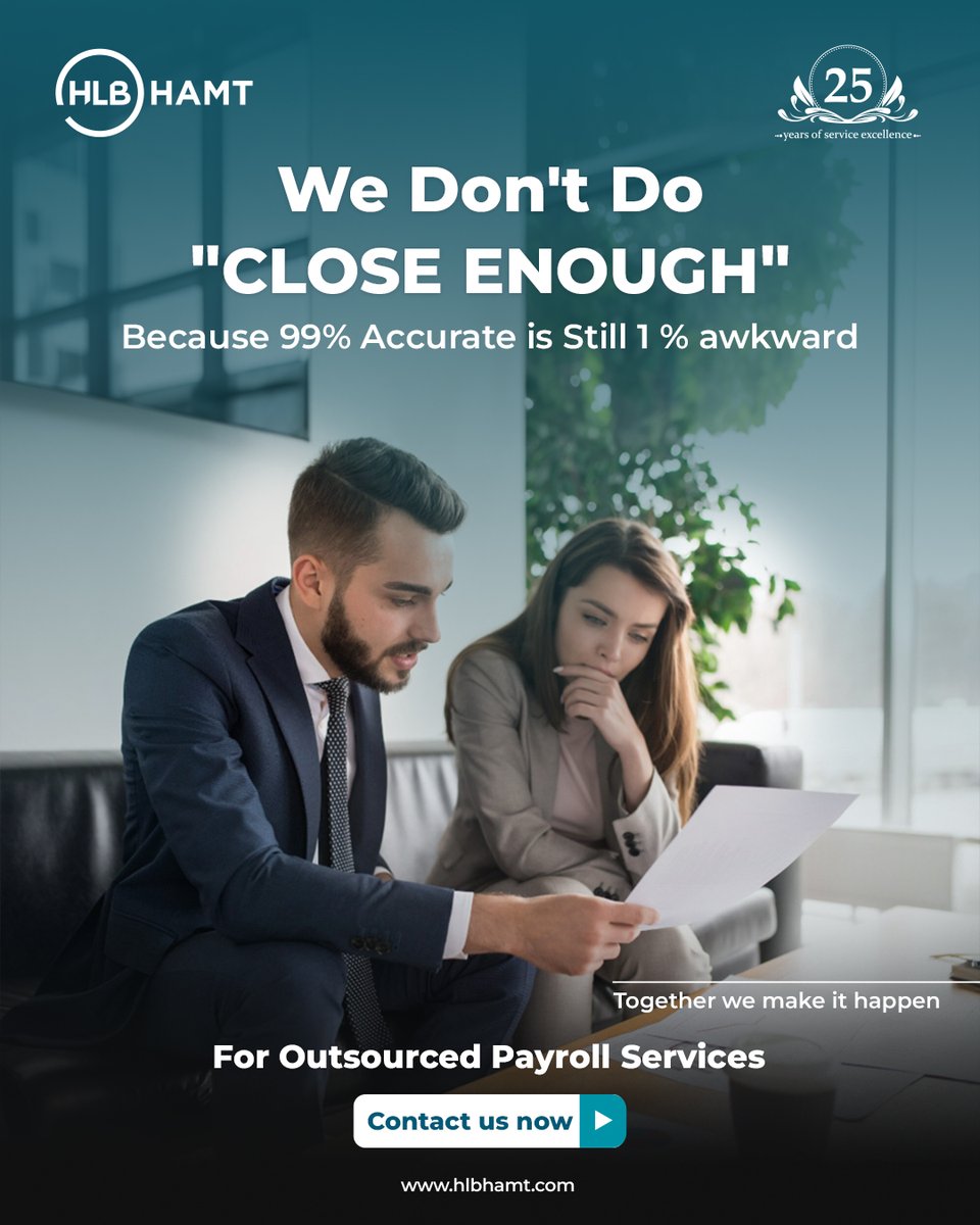 When it comes to #payroll even a 1% error can cause unnecessary stress for both employees and management.
hlbhamt.com/payroll-outsou…
Our #HLBHAMT team ensures your payroll is processed correctly, on time, and with the confidentiality your business deserves.

#PayrollOutsourcing