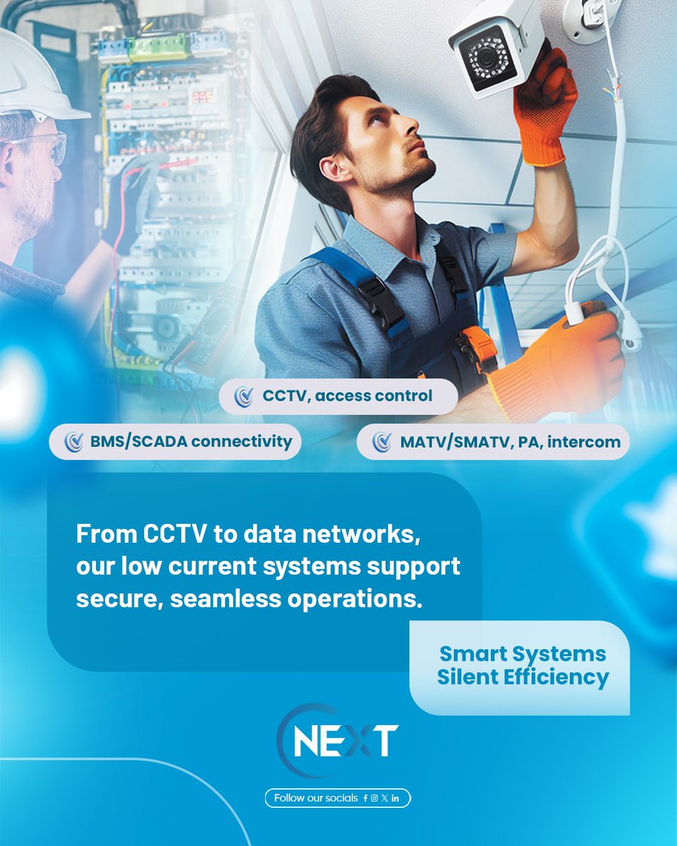 cnextsa's tweet image. Smarter systems. Stronger security. Cnext ensures your networks and operations stay reliable at every level. 
#EngineeringExcellence #LowCurrentSystems