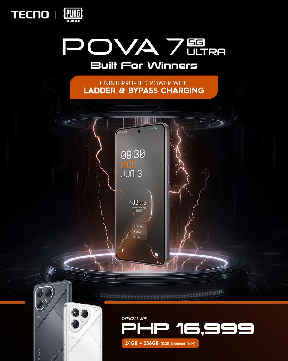 Tecnomobileph's tweet photo. The POVA 7 Ultra 5G brings you Ladder & Bypass Charging, ensuring low temperatures, safety, and ultra-fast power, so you can focus on winning every battle!
#TECNOPOVA7Ultra5G #BuiltforWinners #No1OfficialGamingPhone #120FPSFrameDominator #TECNOxPUBGM #TECNOPhilippines https://t.co/FeAnBj05CB