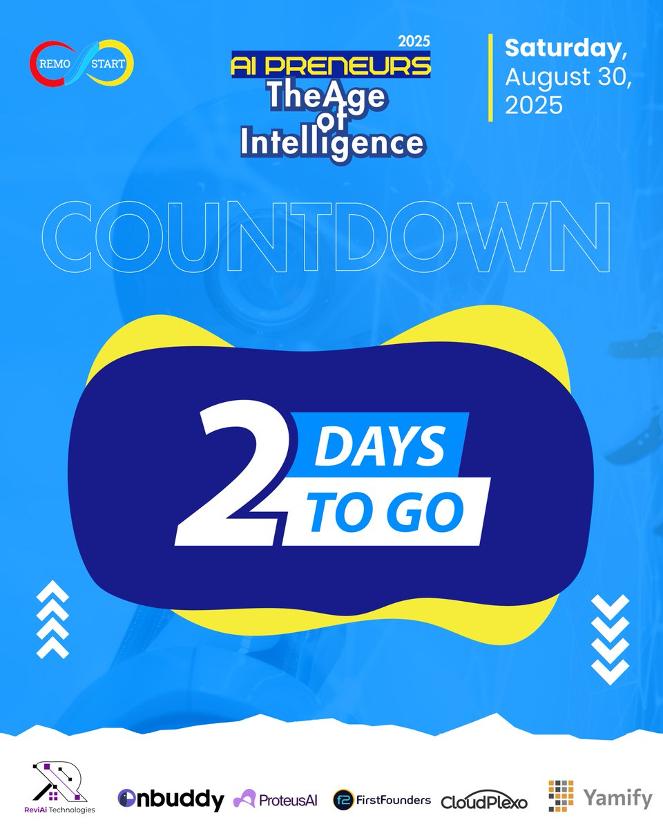 RemoStart's tweet image. The AI Preneur event is almost here—two days to go before insights, innovation, and inspiration take center stage.
#AIPreneur #AITalks #FutureOfAI #InnovationInAfrica #TechLeadership #StartupEcosystem #EntrepreneurshipInTech