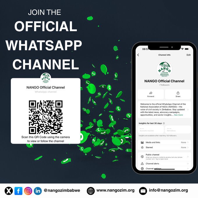 nangozimbabwe's tweet image. 🔔 REMINDER – Have you joined the NANGO WhatsApp Channel yet?

Stay connected, stay informed, and be part of the conversation shaping Zimbabwe’s civic space! 🌍✨

By joining, you’ll get exclusive updates straight to your phone on:
📌 PVO Amendment Act &amp;amp; Compliance – practical…