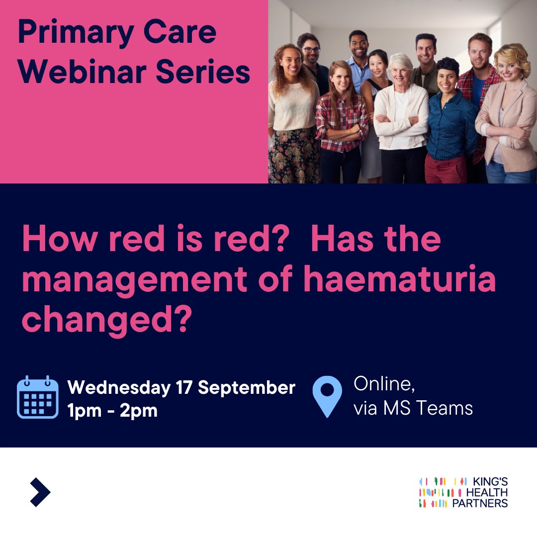 Join the Bladder Team from Guy’s Hospital for an informative webinar about the GSTT Bladder and Renal service and exploring best practice for the management of visible and non-visible haematuria. Register here: buytickets.at/khpprimarycare…