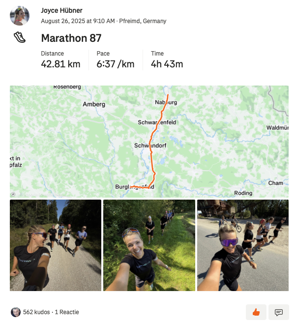 Deze dame heeft de afgelopen aaneengesloten 87 dagen (!) 87 marathons (!) gelopen. En dat gaan er in totaal 495 worden. Een bizar project en nu al een legendarische prestatie. joyce-huebner.com