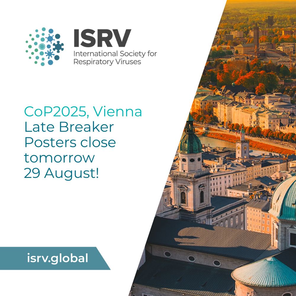 📢 Late Breaker Posters for #CoP2025 close tomorrow, 29 August!

Themes: mRNA &amp; next-gen vaccines, mucosal/B/T cell immunity, assays, study designs, animal models, pandemic prep

🔗 buff.ly/wtu3hcZ

#InfluenzaVaccines #ISRV