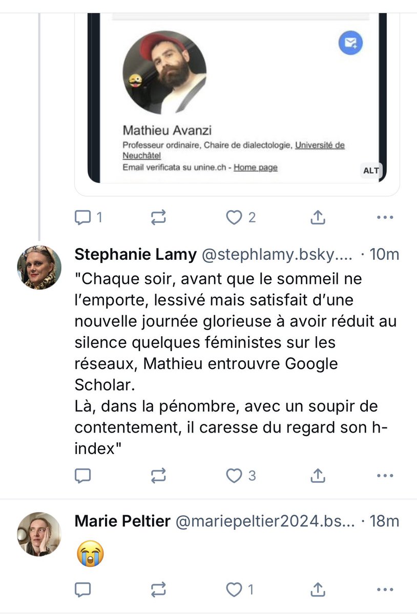 MathieuAvanzi's tweet image. Sur Bluesky c’est la fête : Marie Peltier et Stéphanie Lamy sont rancunières, j’aurais jamais dû dire qu’elle n’étaient pas chercheuses 🫣