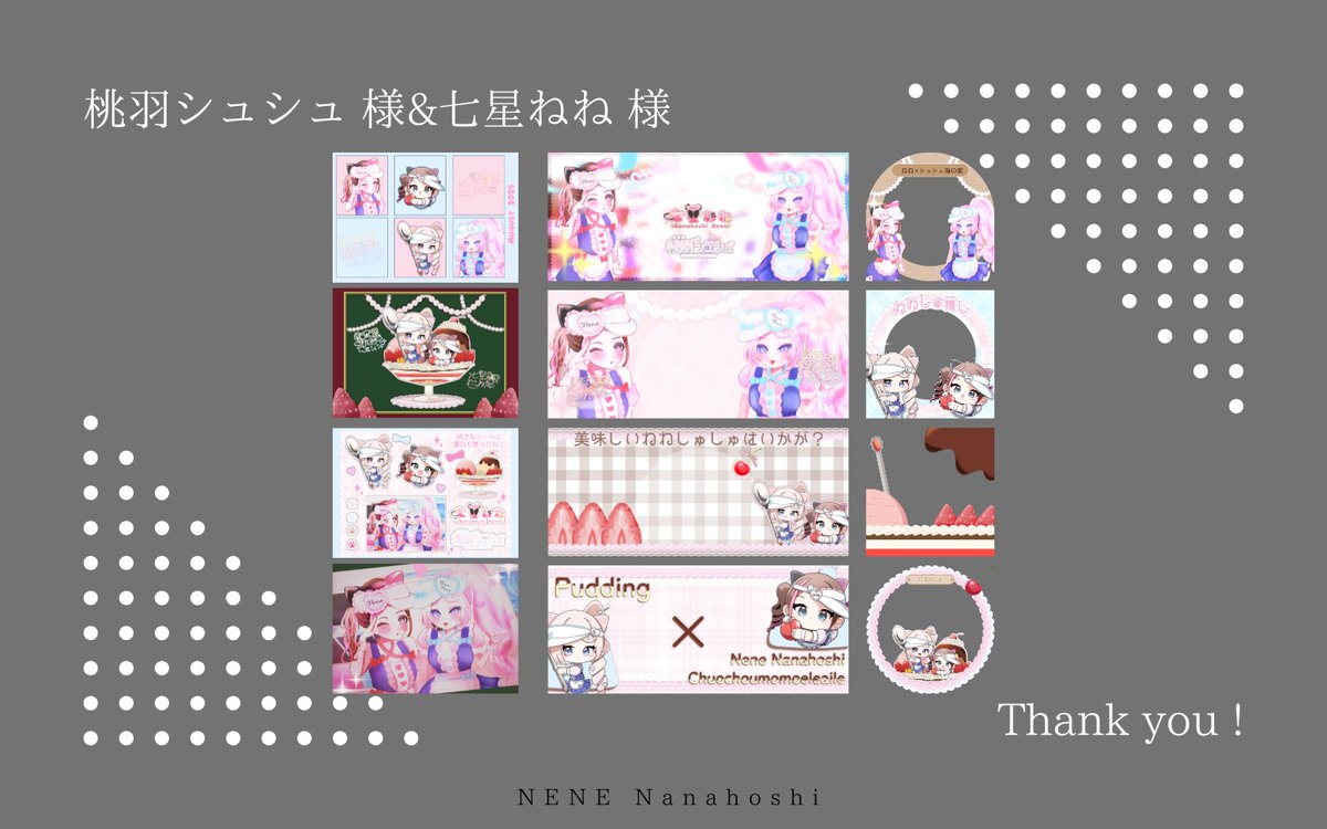NENE_nix's tweet photo. 【Works】

Fenrir所属のIRIAMライバー七星ねね(#NENE_nanahoshi )、そして無限大プロモーション所属のIRIAMライバー桃羽シュシュ様(#momochou_md )のデジタルガチャセットをお仕立ていたしました。
可愛さ満点のデザインに仕上がりとてもお気に入りです✨

今後の活動も応援しております🐱👼🍑 https://t.co/Z3HKUCY1V1
