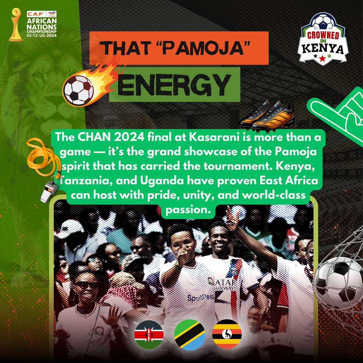 Modoi4088's tweet photo. #CrownedInKenya...
Unity on Display – This final is the crown jewel of Africa’s first tri-nation CHAN. A powerful statement that when Africa comes together, the world takes notice.
@CAF_Online
@Harambee__Stars https://t.co/Mp68ivQNW3