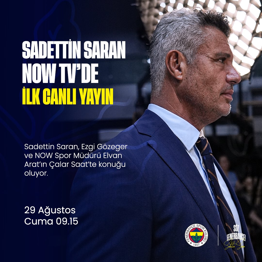 🚨 Bilgilendirme | Sadettin Saran NOW TV'nin Konuğu Oluyor

Fenerbahçe Spor Kulübü Başkan Adayı Sadettin Saran, Cuma sabahı 09.15'te NOW TV'nin Çalar Saat programında taraftarlarımızla buluşacak.