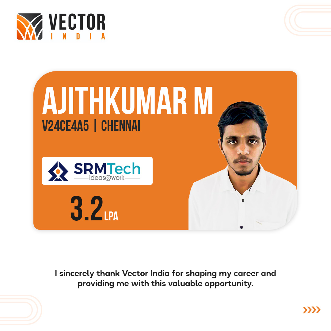 Vector_India's tweet image. Proud moment! AJITHKUMAR M from Chennai bags a placement as Embedded Developer at SRM Technologies with 3.2 LPA!
At Vector India, we empower talent & pave the way for success Your dream job is closer than you think!
Karpagam Institute of Technology
#EmbeddedDeveloper #DreamBig