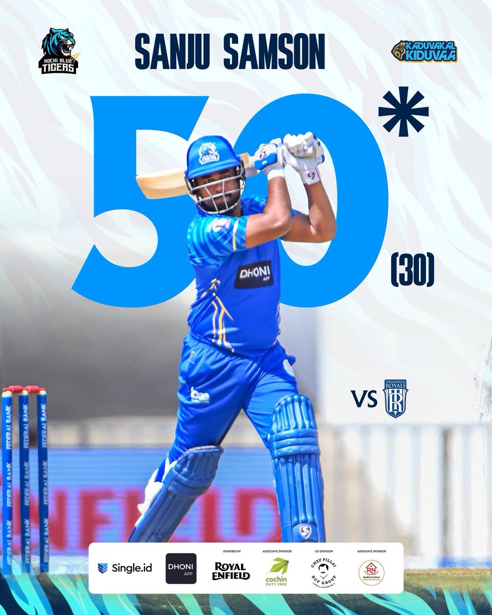 🔥Another day, another Sanju special!  🐯💙
Consistency at its finest – leading from the front yet again. 👏💥

#SanjuSamson #KochiBlueTigers #KaduvakalKiduvaa