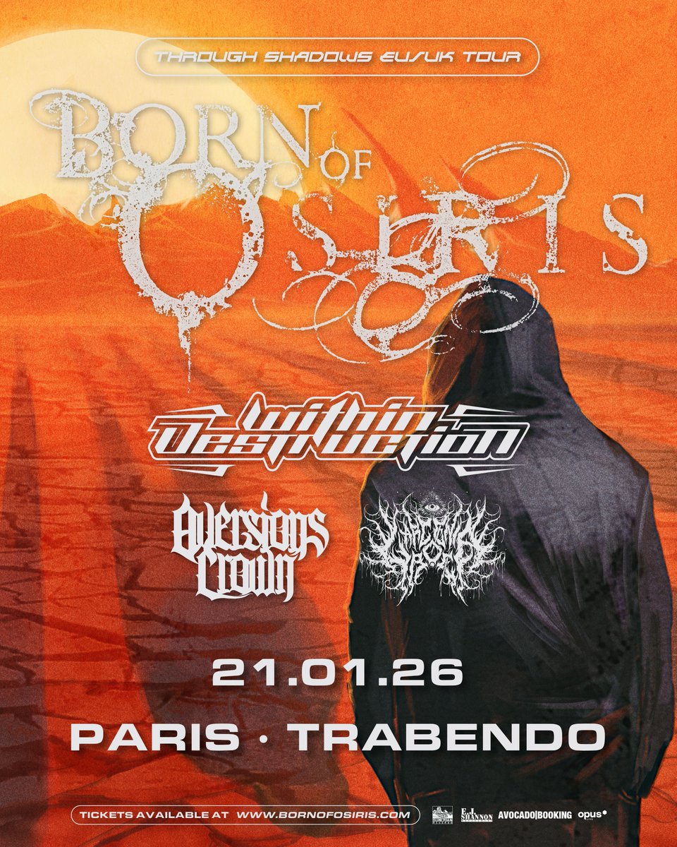 Les pontes du deathcore progressif Born of Osiris reviennent à Paris le 21 janvier 2026 au Trabendo. À leurs côtés, un plateau explosif : Within Destruction, Aversions Crown et Larcenia Roe.
📷  : bit.ly/BOOTickets
📷 :  fb.me/e/kd6HxLjpB