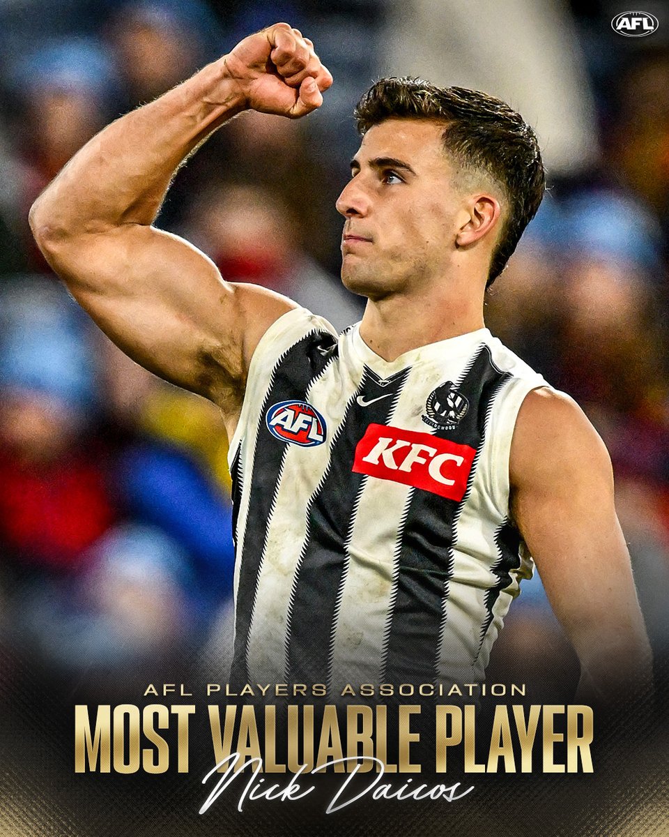 AFL's tweet image. Admired by his peers 🌟

Nick Daicos is the AFLPA's most valuable player for 2025.

#AFLAwards