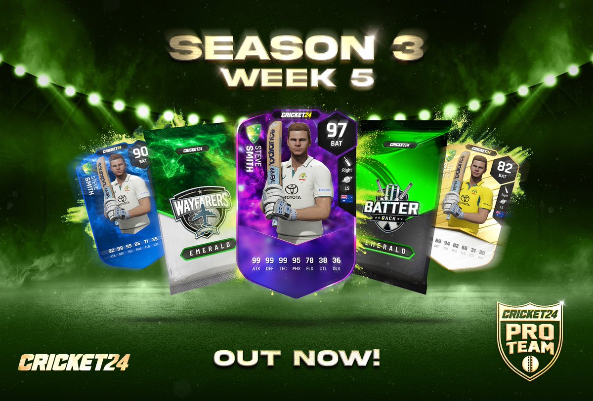 Season 3, Week 5 of #Cricket24 #ProTeam is here!

A brand-new Objective is live – your shot at unlocking the best Steve Smith card yet.

Dive into featured packs in-store to grab what you need to complete the challenge.

With only a handful of Obsidian cards in the game, this