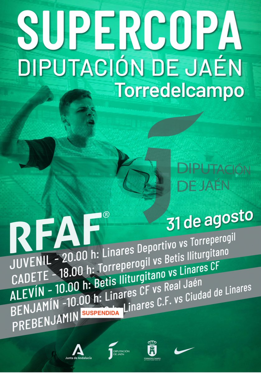 🏆 | SUPERCOPA DIPUTACIÓN DE JAÉN

➡️ ¡El próximo 31 de agosto se disputará la Supercopa Diputación de Jaén!

📍Se disputará en el municipio de Torredelcampo.

🟡Categorías: Juvenil, Cadete, Alevín, Benjamín.

 <a href="/dipujaen/">Diputación de Jaén</a> 

Más info ⬇️