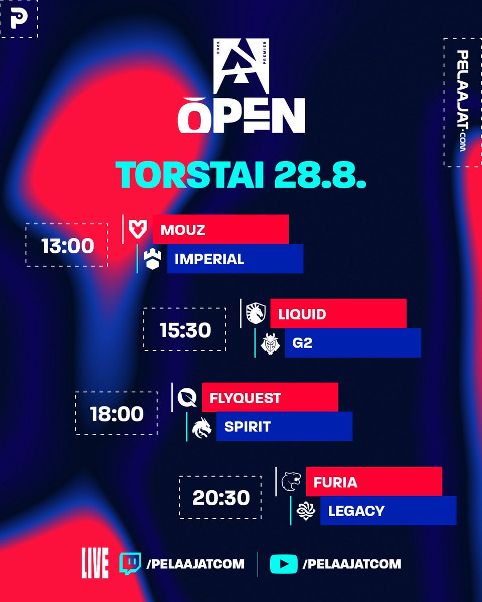 🫵BLAST-matsit tänään #JIMITTÄÄ

⏰13:00
📺twitch.tv/pelaajatcom &amp; Pelcom-tube
🎤 <a href="/ArttuHamalainen/">Kreivi Nicolaus Ludwig von Tsintsendorff</a> &amp; <a href="/TwistaCSGO/">Slaava Räsänen</a> 

#esportsfi #counterstrike #BLASTPremier