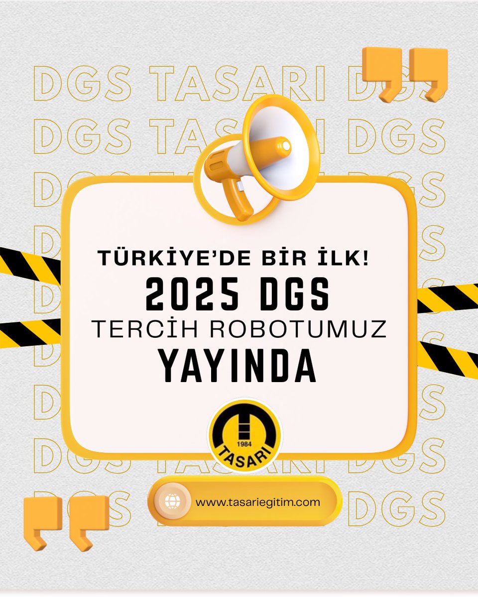 2025-DGS tercih işlemleri, 28 Ağustos-04 Eylül 2025 tarihleri arasında yapılacaktır. DGS tercihleri için kullanabileceğiz DGS Tercih robotumuz tasariegitim.com web sayfamızda yayında. #DGS2025 #DGSTercih #TasarıEğitim
