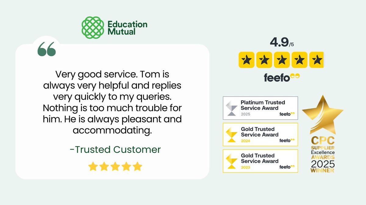 EducationMutual's tweet image. It's Feefo Friday! 🎉

Nothing is too much for our incredible relationship managers! ⭐️

➡️ Read more reviews here: feefo.com/en-GB/reviews/…