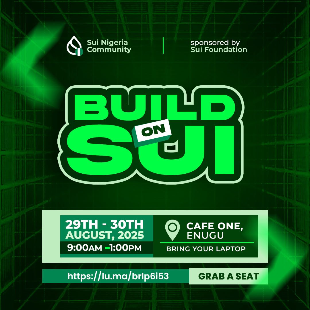Melody.Sui (@melodydotsui) on Twitter photo GM fam. 🙋🏽♀️
I hope your day is off to a beautiful start?
Tomorrow kicks off something special at Café One, Enugu.
Join us tomorrow & the day after as we connect, build, and vibe with the $SUI fam.
Big thanks to <a href="/SuiNetworkNG/">Sui Nigeria Community</a> and <a href="/SuiFoundation/">Sui Foundation</a> for bringing this to life. 🙌 GM fam. 🙋🏽♀️
I hope your day is off to a beautiful start?
Tomorrow kicks off something special at Café One, Enugu.
Join us tomorrow & the day after as we connect, build, and vibe with the $SUI fam.
Big thanks to <a href="/SuiNetworkNG/">Sui Nigeria Community</a> and <a href="/SuiFoundation/">Sui Foundation</a> for bringing this to life. 🙌