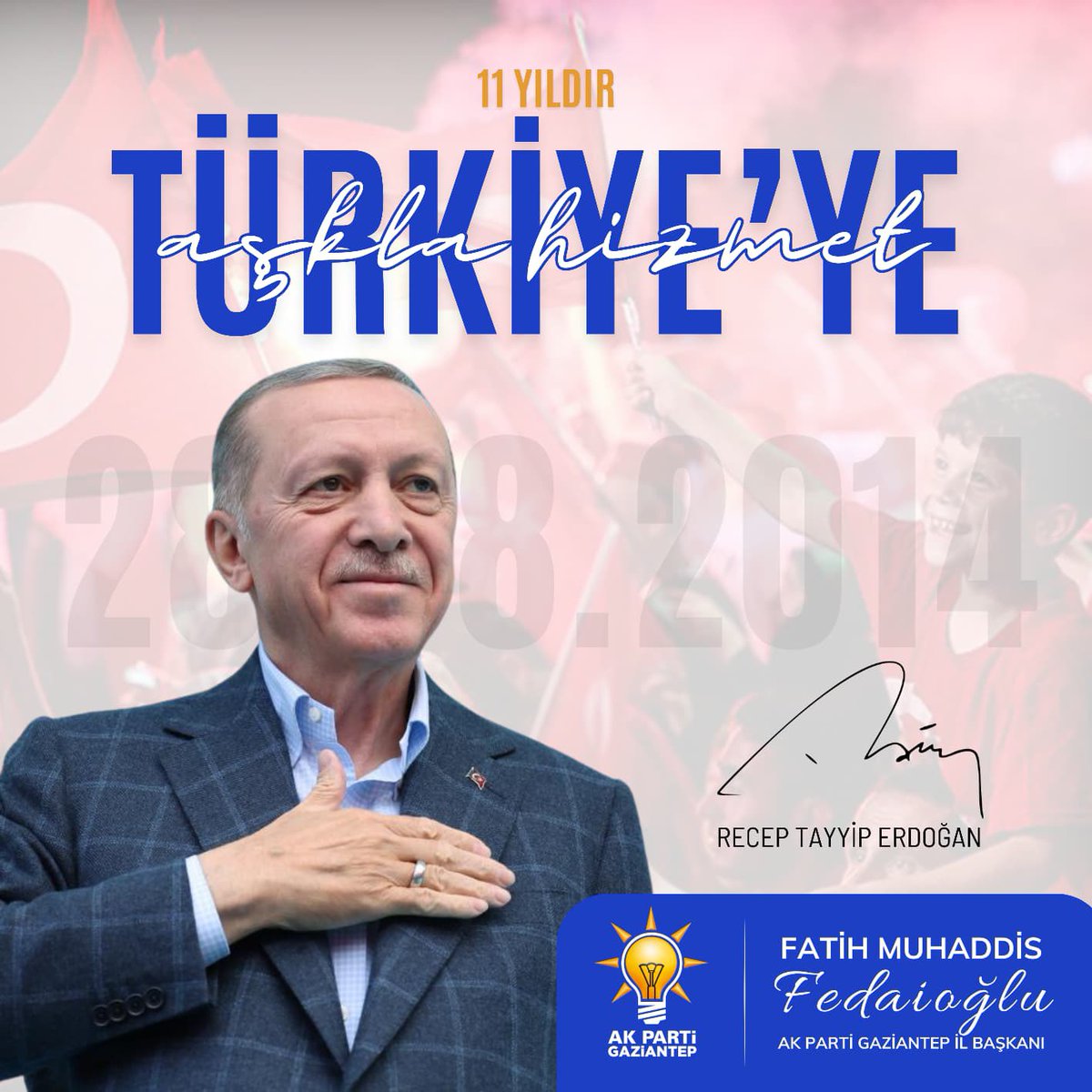 Fatih Muhaddis FEDAİOĞLU (@fmfedaioglu) on Twitter photo Milletimizin iradesiyle Cumhurbaşkanını doğrudan seçme hakkının tanınmasının üzerinden 11 yıl geçti.
Bu tarihi adım, demokrasimize güç katmış; Türkiye, Cumhurbaşkanımız Sn. <a href="/RTErdogan/">Recep Tayyip Erdoğan</a>’ın liderliğinde vesayeti aşarak tam bağımsız ve dünyada söz sahibi bir ülke haline gelmiştir. Milletimizin iradesiyle Cumhurbaşkanını doğrudan seçme hakkının tanınmasının üzerinden 11 yıl geçti.
Bu tarihi adım, demokrasimize güç katmış; Türkiye, Cumhurbaşkanımız Sn. <a href="/RTErdogan/">Recep Tayyip Erdoğan</a>’ın liderliğinde vesayeti aşarak tam bağımsız ve dünyada söz sahibi bir ülke haline gelmiştir.
