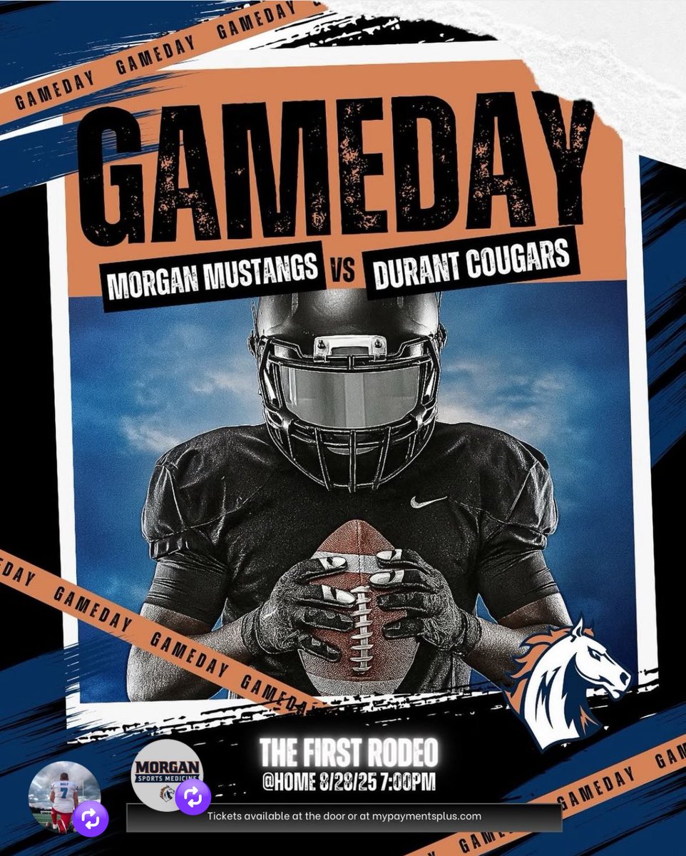Gameday is finally here! Come see us play Durant tonight at home starting at 7:00pm in our inaugural game for the Morgan Mustangs!