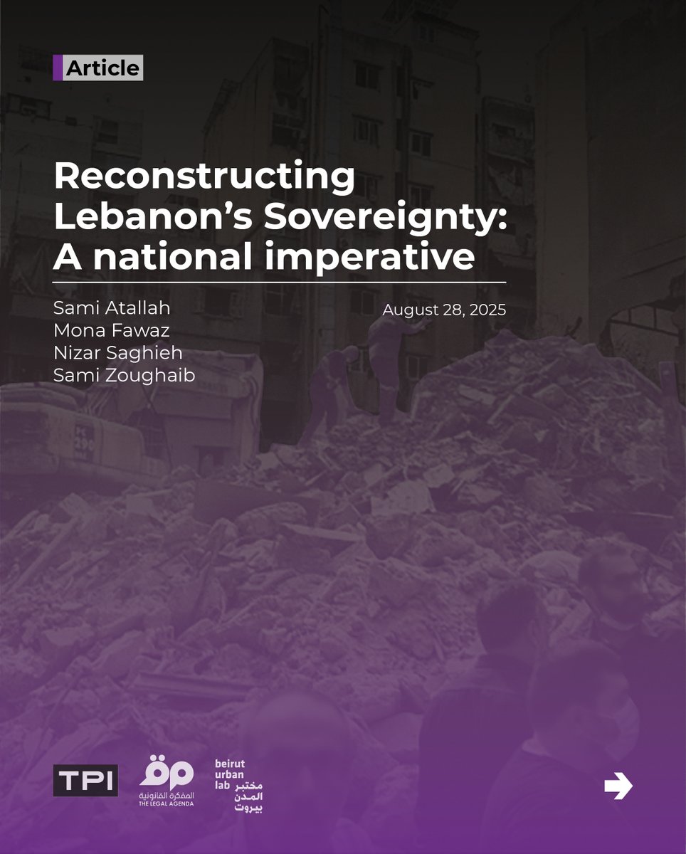 🧵(1/2): Lebanon is caught in the convergence of two failures: a state that abandoned its citizens and a system that normalized sectarian and non-state control.

Read our new article in collaboration with <a href="/Legal_Agenda/">Legal Agenda</a>  and <a href="/BeirutUrbanLab/">Beirut Urban Lab</a> , authored by <a href="/samiatallah1/">sami atallah</a> , Mona