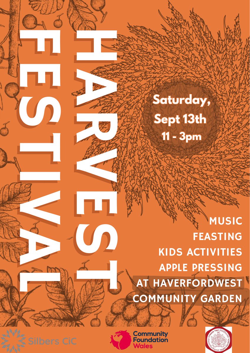 🍁✨ HARVEST FESTIVAL ✨🍁
Haverfordwest Community Garden 🌱

📅 Sat 13th Sept | 11–3pm

What’s waiting for you 👇
🎵 Live music &amp; autumn vibes