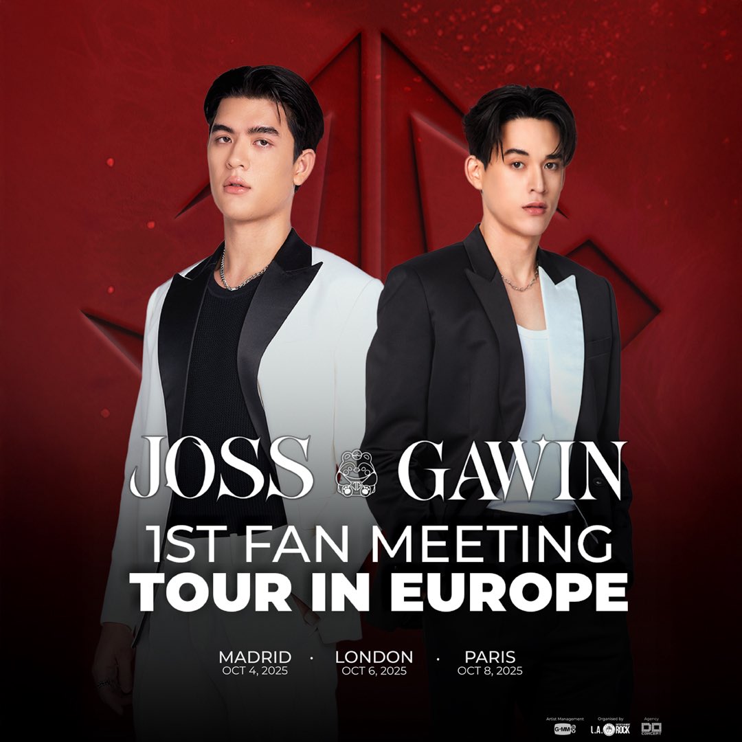 Very soon we’ll give you all the information about the shows. Sorry for the wait, we’re working on it to make it the best show possible. Thank you all ❤️

KEEP A CLOSE EYE ON OUR SOCIAL MEDIA

#JossGawin1stEuropeanTour
#JossGawin
#JossWayar
#GawinCaskey
#GMMTV
#doconcert