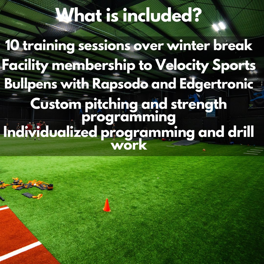🚨 Winter College VIP Coming Soon 🚨

The College VIP Training Program designed to keep pitchers sharp, strong, and ready to dominate when they return to campus after winter break. 

✅ 10 in-person training sessions packed into winter break
✅ Customized throwing &amp; strength