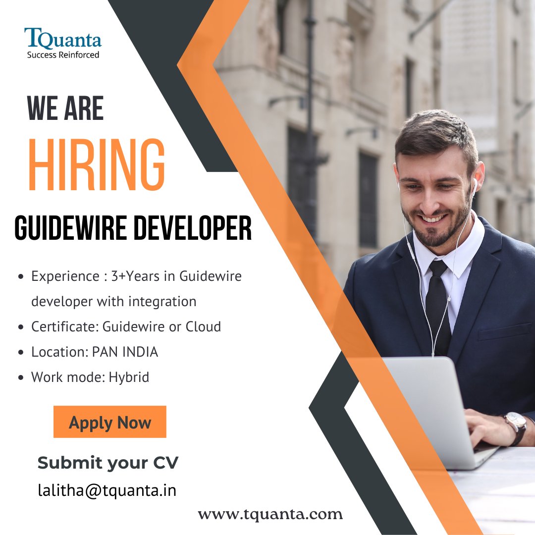 tquantainfo's tweet image. We’re Hiring – Guidewire Developer!
PAN India | Hybrid
3+ years experience with integration
Send your CV to lalitha@tquanta.in
Follow TQuanta Inc for more job updates!
linkedin.com/company/tquant…
#Guidewire #GuidewireDeveloper #IntegrationDeveloper #GuidewireJobs #GuidewireCareers
