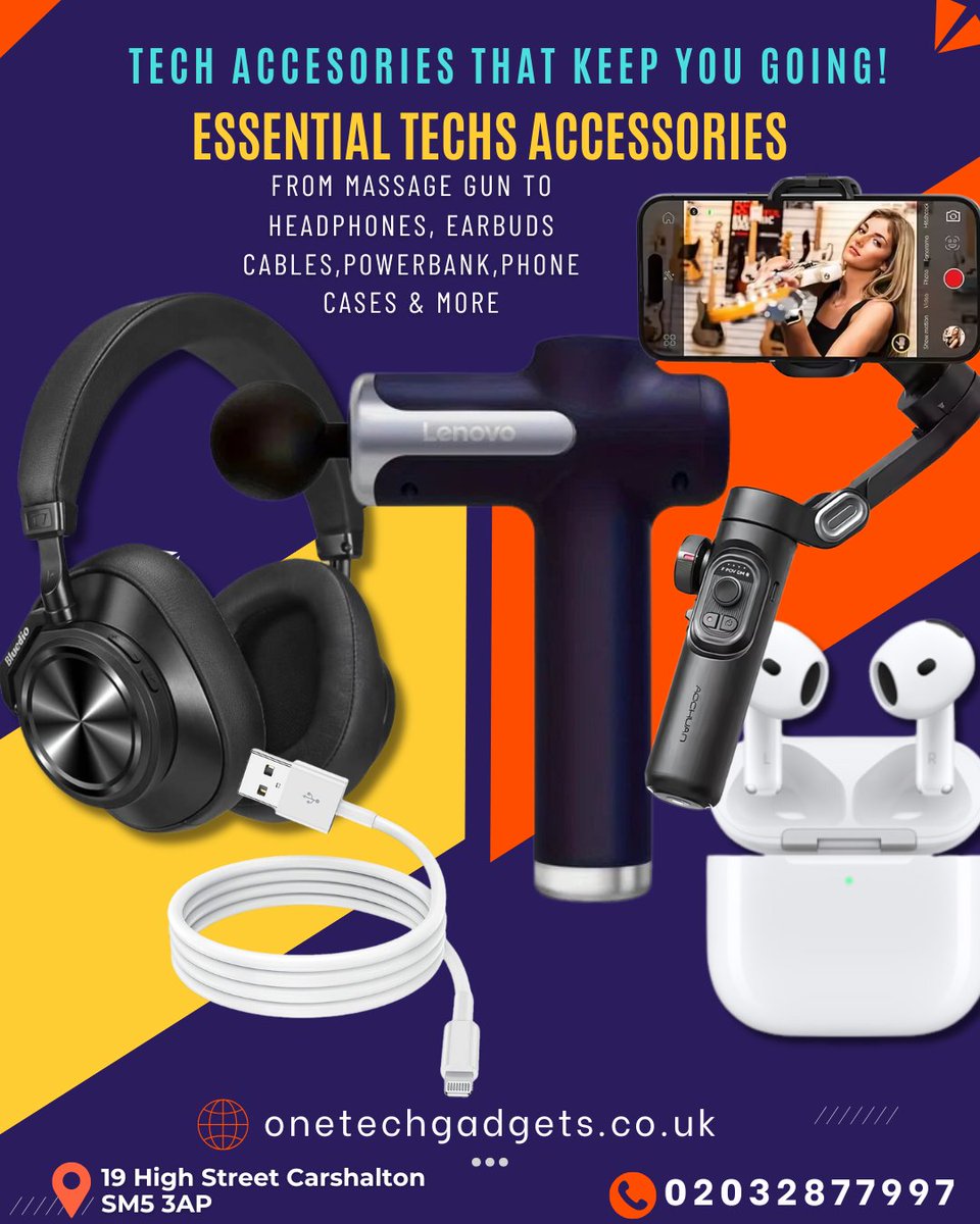 OneTech_Repairs's tweet image. 🎧 Looking for quality accessories under budget?
Find discounted headphones, cables, a Massage Gun &amp;amp; more in our #Carshalton Store.  🔗 onetechgadgets.co.uk 

#PhoneAccessories #gimbalstabilizer #massageguns #EarbudsSale #powerbank #phonecaseshop #phonerepairshop