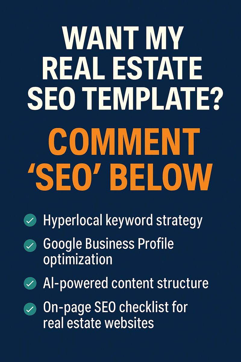 Want my Real Estate SEO template? It’s helped agents get 5–10 organic leads/month. 
✅ Hyperlocal keywords 
✅ GBP optimization 
✅ AI-powered content 
✅ On-page checklist Comment “SEO” and I’ll send it over 👇 #AISEO #RealEstateMarketing #LeadGen #TorontoSEO