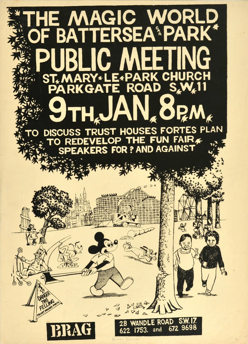 Original #vintage #poster of the day - The Magic World meeting to discuss Trust Houses Fortes plan to redevelop the fun fair Battersea Power Station (1980s) Artist: Brian Barnes → antikbar.co.uk/products/batte… 

#BatterseaPowerStation #Development #Plans #History #MickeyMouse #Design