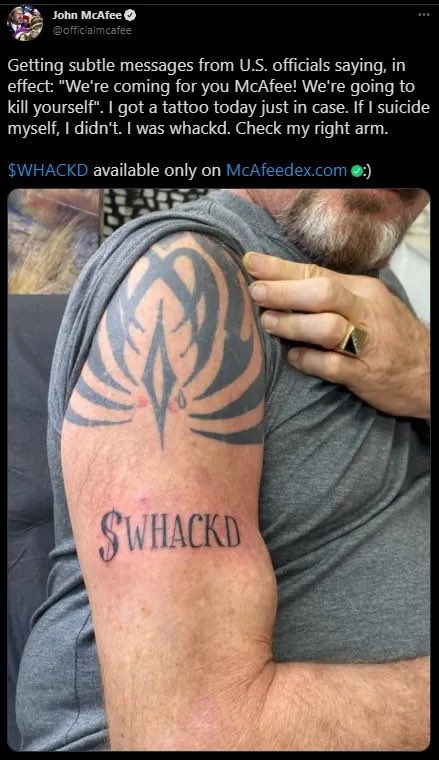 John McAfee's WHACKD tattoo