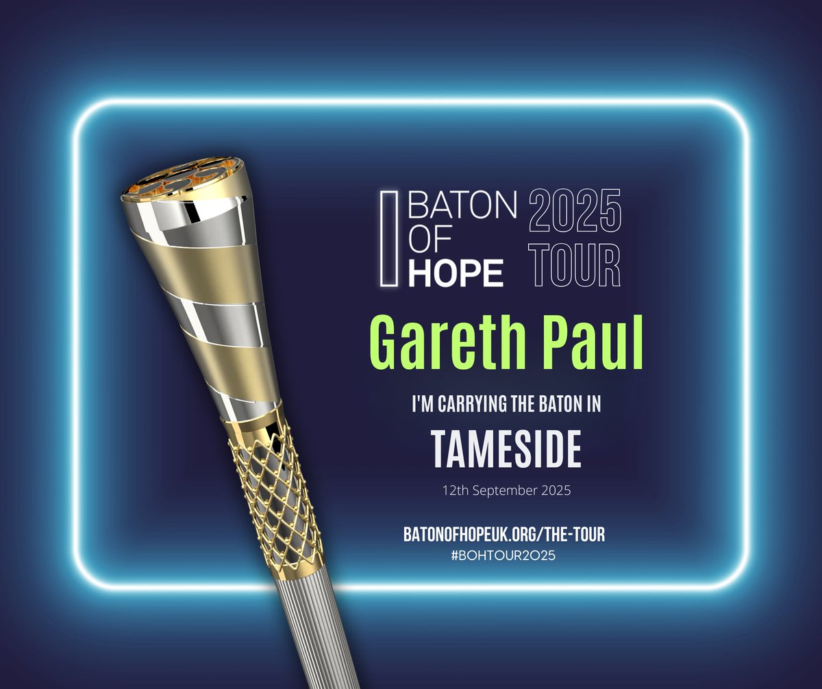 This September, The Anthony Seddon Fund is proud to host Baton of Hope Tameside, a local leg of the UK’s biggest suicide prevention initiative.
The Baton will be carried across Tameside  to raise awareness of suicide prevention in our community. 

justgiving.com/campaign/baton…