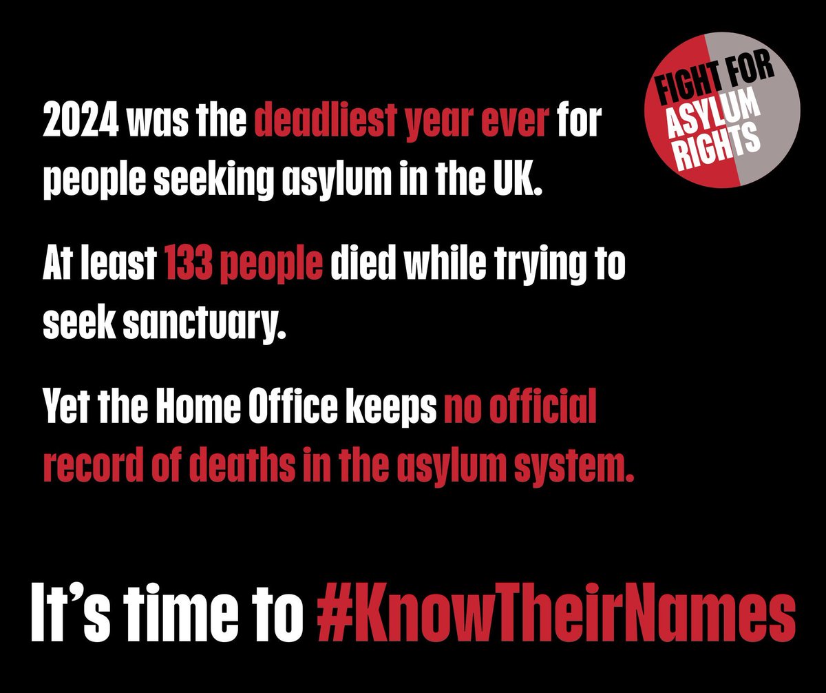 AsylumMatters's tweet photo. While much of our media focuses on how many people claim asylum in the UK, there's one number that isn't even counted:
The number of people who die while trying to seek sanctuary here.
We know our asylum is killing people. Their deaths must not be ignored.
#KnowTheirNames https://t.co/efBmnPjhjP