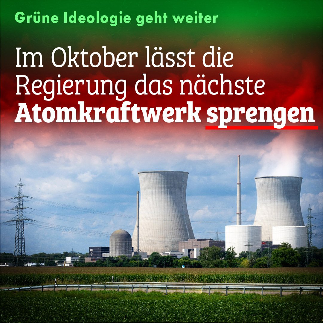 Auch wenn sie nicht mehr in der Bundesregierung sind, wirken die Grünen fort ...
Das Kernkraftwerk Grundremmingen, das zum Jahreswechsel 2022 abgeschaltet worden ist, wird im Oktober 2025 gesprengt. nius.de/energie/news/g…