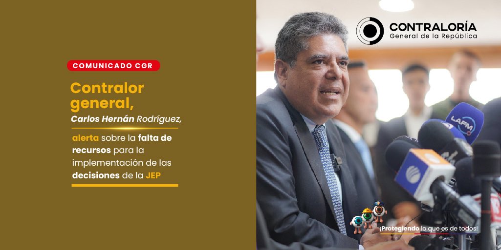 🚨El Contralor, Carlos Hernán Rodríguez, alertó que no están garantizados los $500 mil millones que requiere la <a href="/JEP_Colombia/">Jurisdicción Especial para la Paz</a> para reparar víctimas, aplicar sanciones propias y cumplir sentencias. Aunque se necesitan con urgencia, <a href="/MinHacienda/">MinHacienda</a> solo ha girado $20 mil millones y no