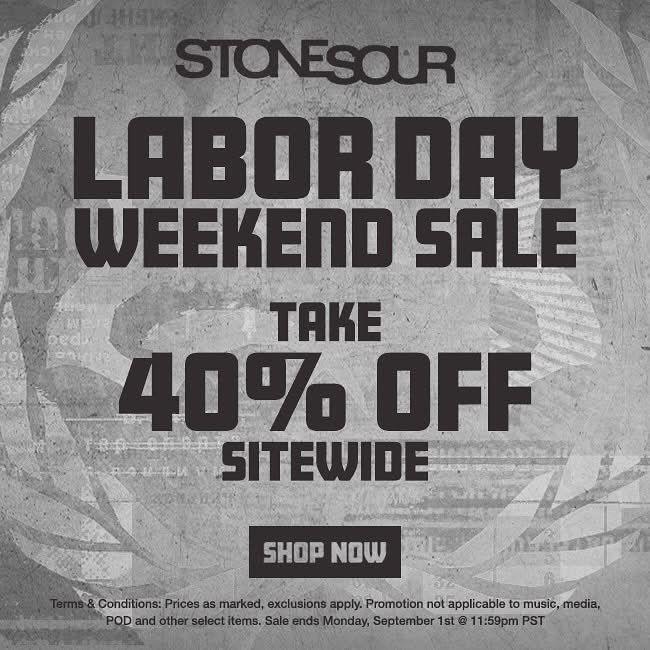 Get 40% off at store.stonesour.com now through Labor Day weekend 🔥